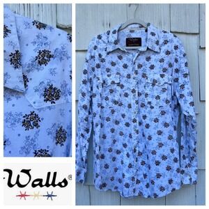 Walls Ranch Wear Mens Large Long Sleeve Floral Snap‎ Front Western Shirt